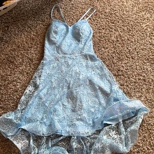 Baby blue high low lace dress. Size: S (4)